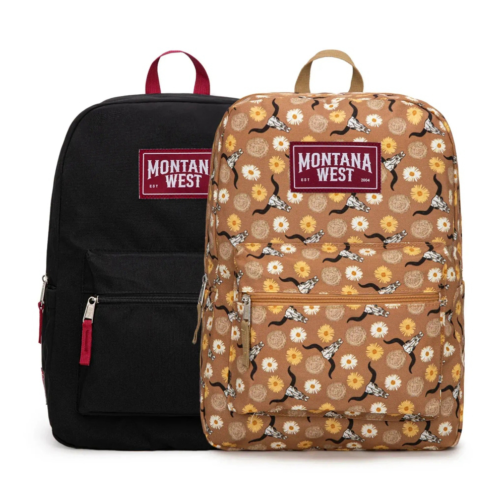 Montana West Sunflower Longhorn Print Backpack -2Pcs Set - Brown